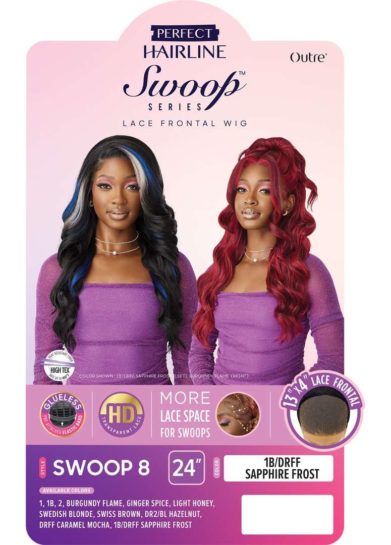 Outre Lace Front Wig - Perfect Hair Line 13X4 - Swoop Series - Swoop 8 (1B/DRFF SAPPHIRE FROST)