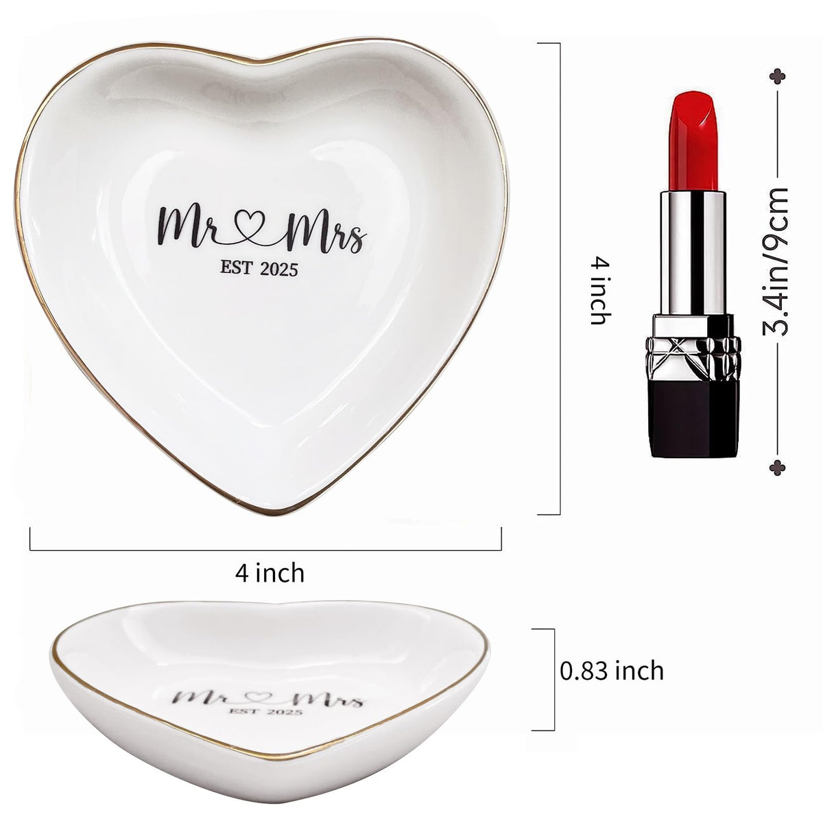 Ceramic Ring Dish for Wedding Anniversary - Mr & Mrs EST 2025 Jewelry Tray, Elegant Keepsake Gift for Couples, Ceramic Valet Tray for Jewelry Storage
