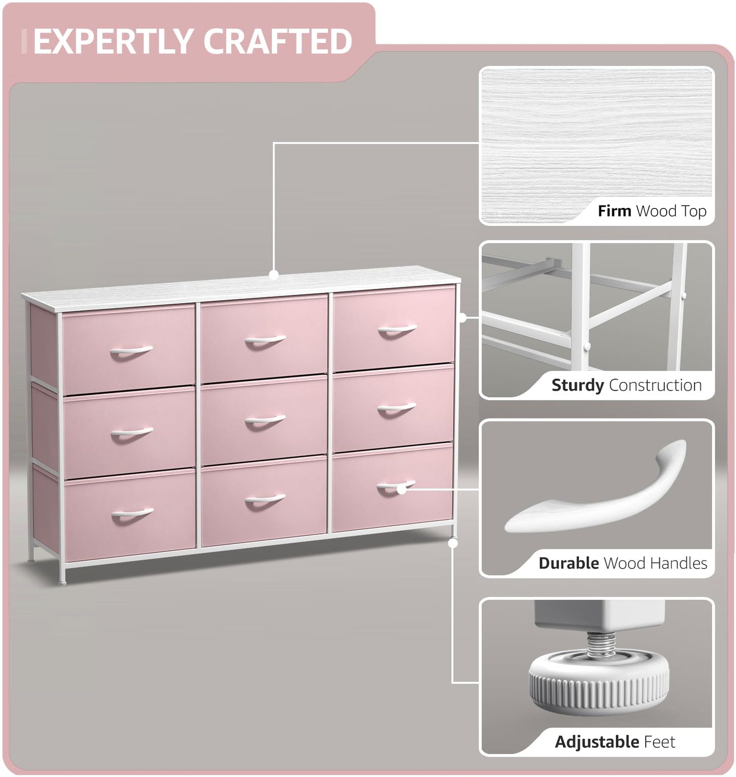 Sorbus Kids Dresser with 9 Drawers - Storage Unit Organizer Chest for Clothes - Bedroom, Kids Room, Nursery, & Closet
