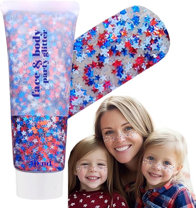 Go Ho 4th of July Outfits for Women&Kids Glitters Makeup,Red White and Blue Face Body Glitter,Fourth of July Accessories,H...