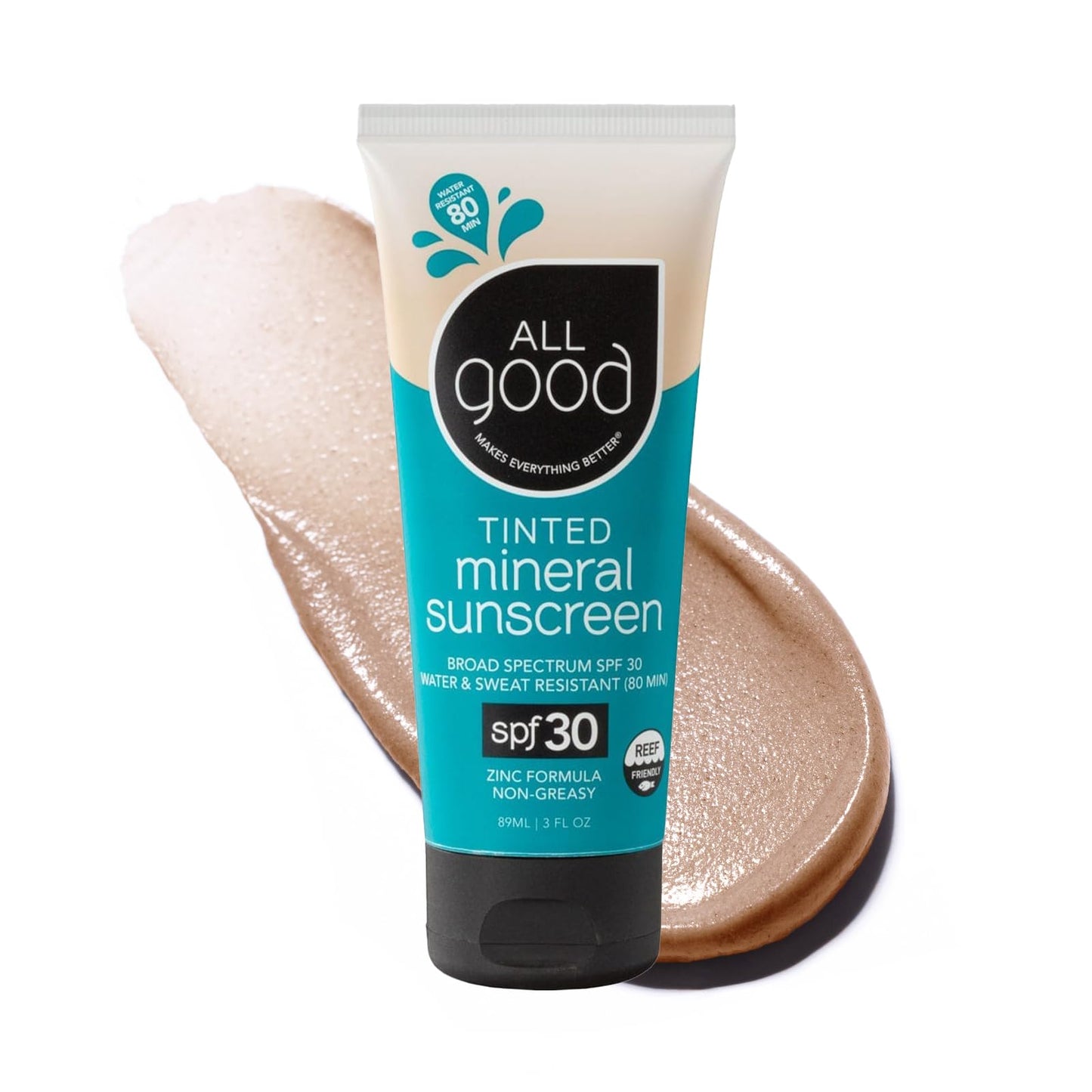 All Good Tinted Mineral Sport Sunscreen Lotion for Face & Body - UVA/UVB Broad Spectrum, SPF 30, Coral Reef Friendly, Water Resi