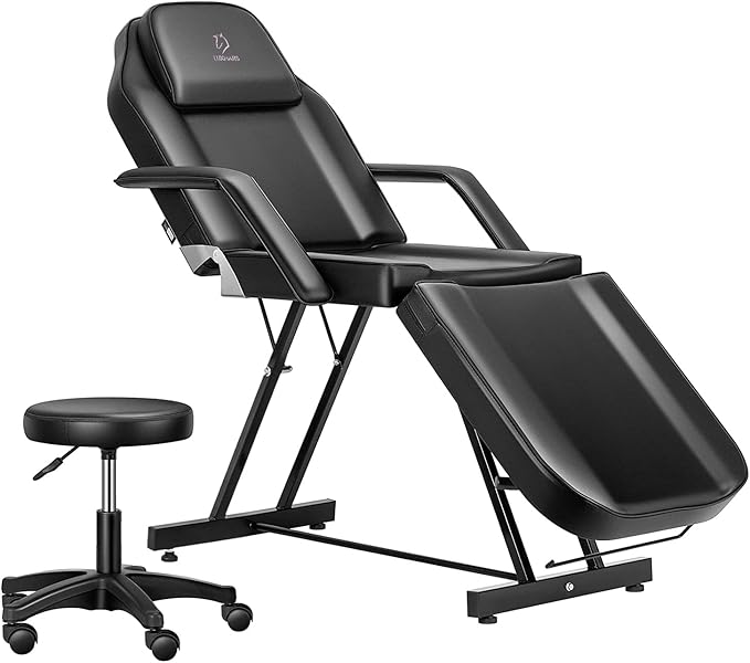 Tattoo Chair, Multipurpose Facial Chair 73 Inch Spa Salon Facial Bed with Massage Equipment Spa Stool for Beauty Spa Tattoo, Black