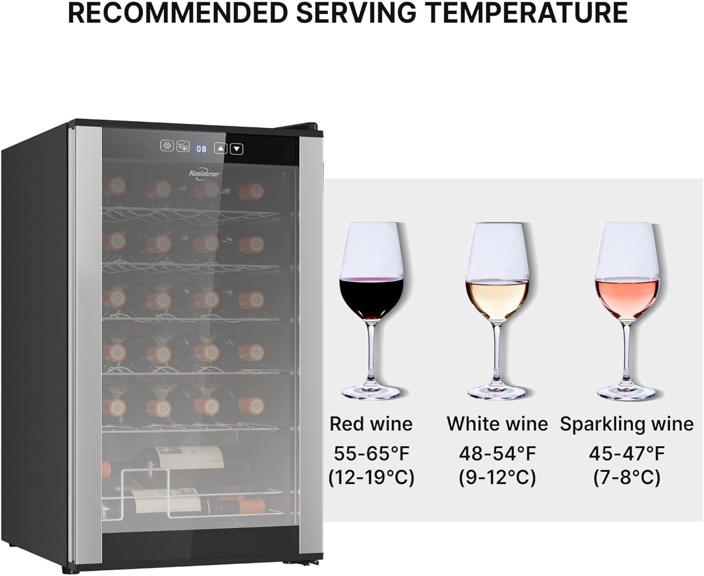 ‎Koolatron Wine Fridge - Wine Cooler, 24 Bottle Wine Cabinet for Champagne, Red & White Wine, Freestanding Cellar For Bar, Home, Kitchen, Double Paned Glass Door, (68L)