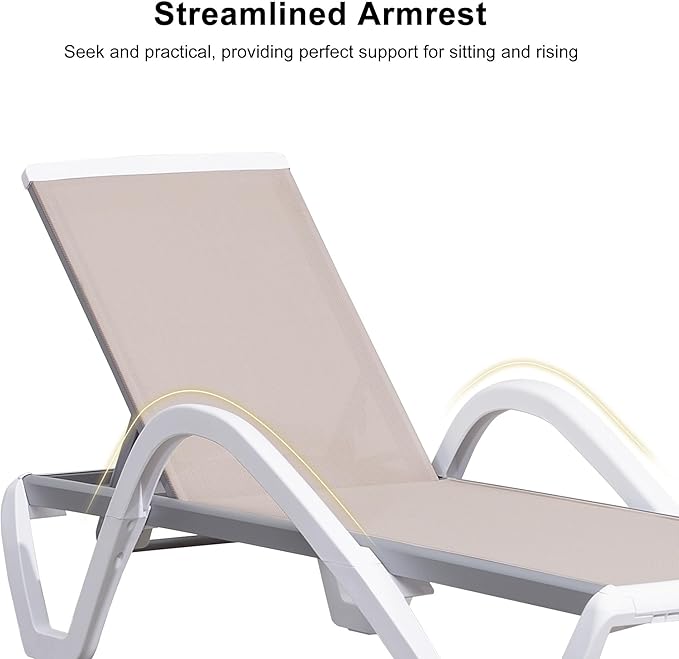 PURPLE LEAF Patio Chaise Lounge Chair with Armrests Outside Aluminum Plastic Stackable Tanning Chairs for Pool Sunbathing Beach Deck Outdoor Lounger, Khaki