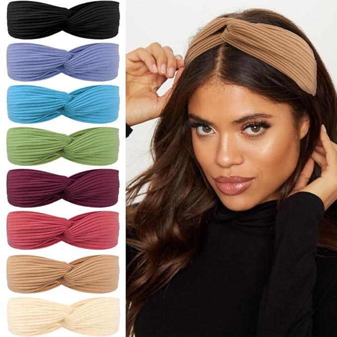 AHONEY 8 Pack Head Bands for Women's Hair Twist Headband Stretchy Workout Elastic Turban Headbands for Wigs Hair Bands Hai...