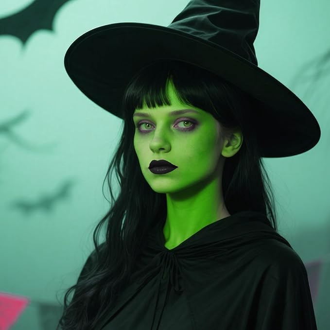 MEICOLY Green Face Paint Kit for Halloween Wicked Witch Elphaba Frankenstein Costume,Halloween Green Makeup Frankenstein,White Face Paint Stick,Setting Powder,Red Lipsticks,False Eyelash
