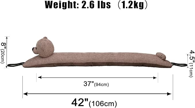 Marwood Under Door Draft Stopper Decorative Wind Stopper 42 inch for Door & Window, Weighted Animal Air Draft Stopper Snake Noise Blocker for Bottom of Door with Hanging Loops - Bear