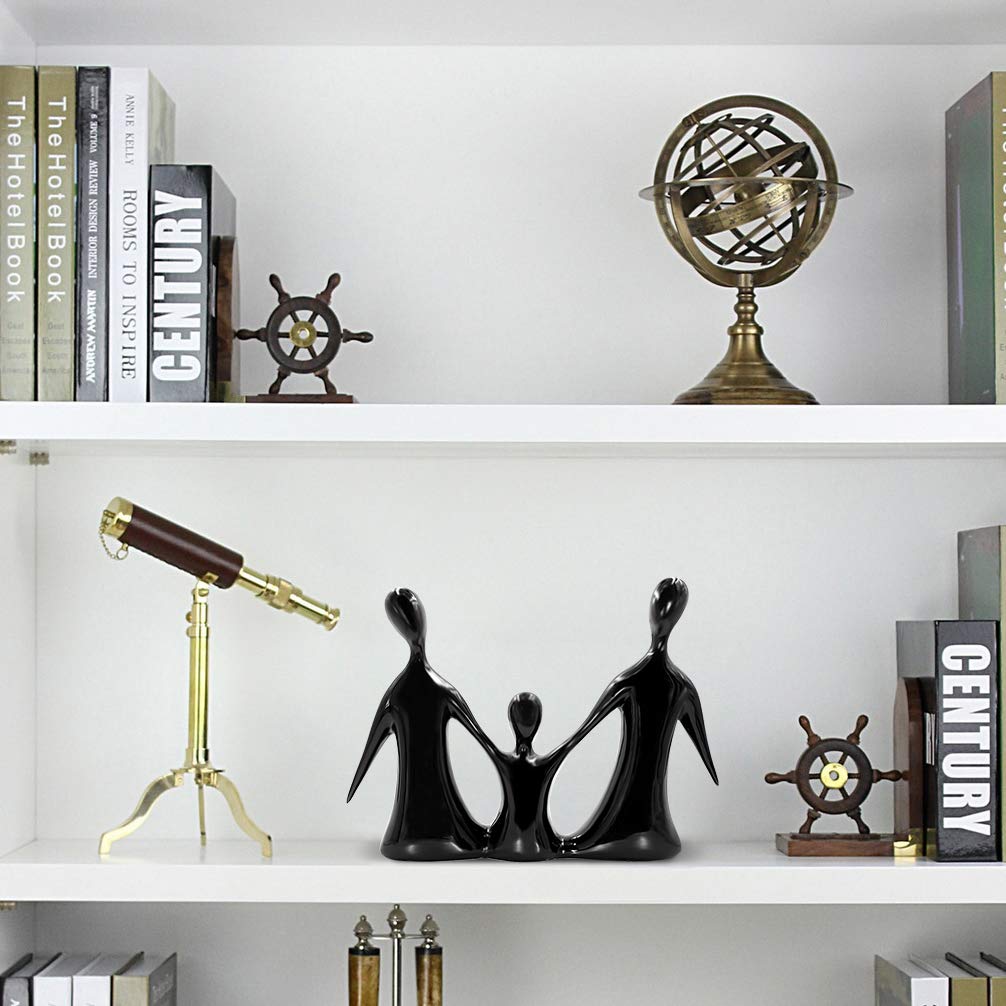 DreamsEden Family of 3 Figurines, Modern Art Family Sculpture Parents and Child Statue, Home Decor Tabletop Shelf Decoration, Gifts for Dad and Mother (Black)