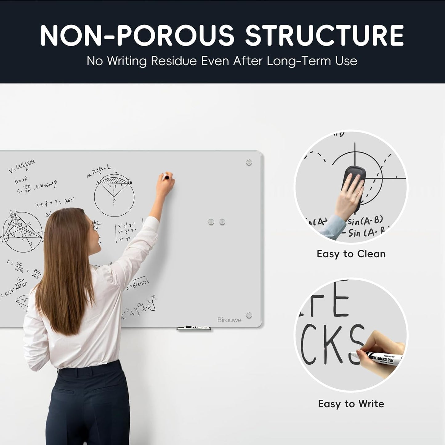 Magnetic Glass Whiteboard - Glass Dry Erase Board 48"x36" Large Frameless Glass Board for Walls Office School and Home, Gray