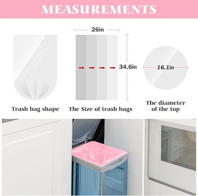 Colorful Clear Strong Tall Kitchen Trash Bags 13 Gallon 100 Counts,Fit 10,13,15,16,18 Gal Garbage Bags by Teivio, Bin Liners, Plastic Bags for home Office Bathroom,Multicolor