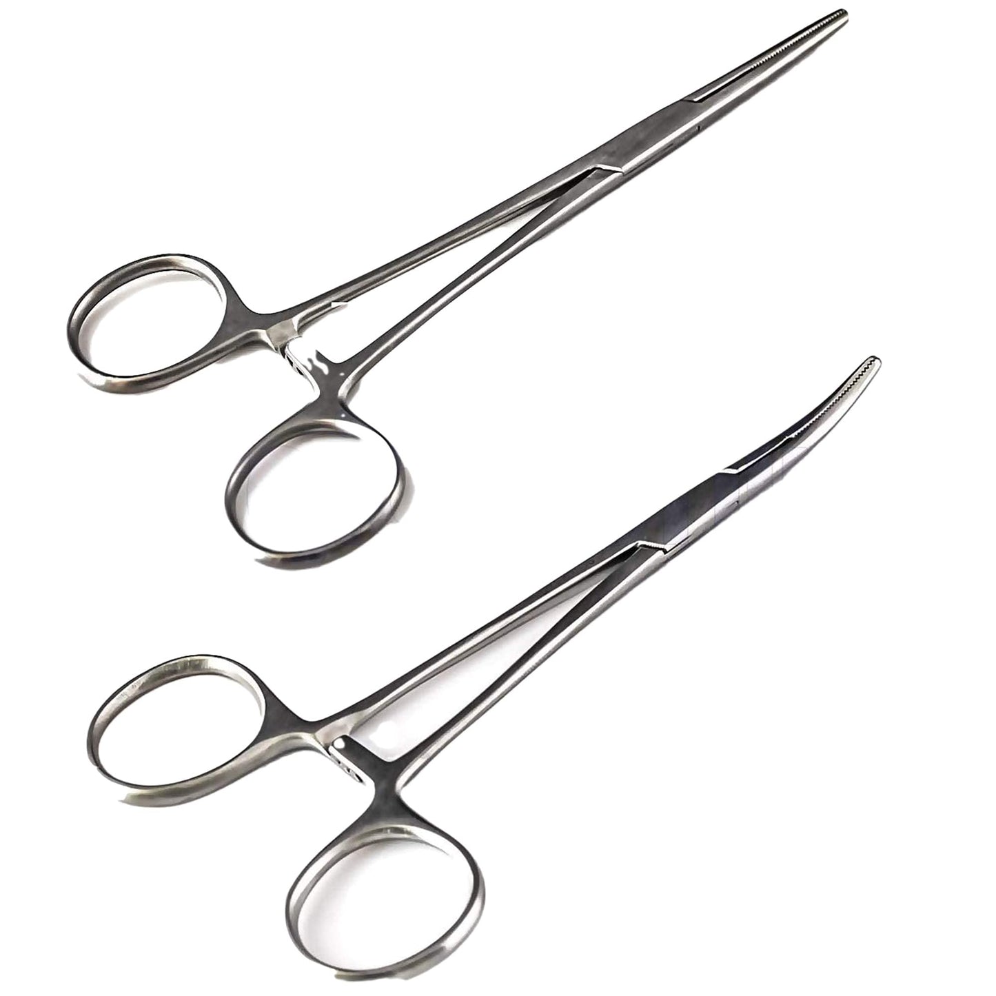 SURGICAL ONLINE 2-Piece Curved & Straight 5" Hemostat Set - Stainless Steel Locking Tweezer Clamps - Ideal Hemostats for Nurses, Fishing Forceps, Crafts and Hobby