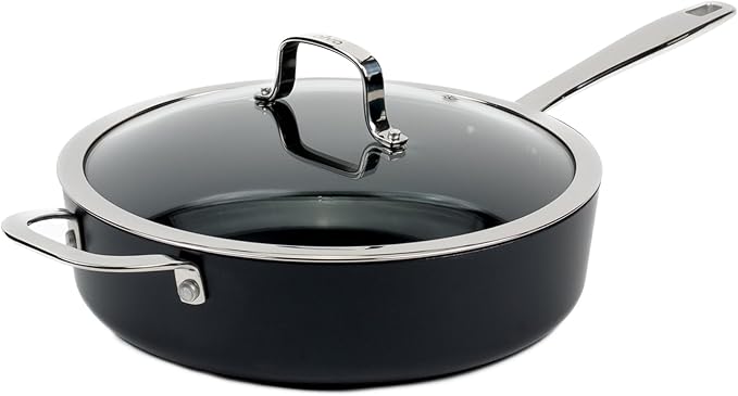Alva Maestro 4QT Ceramic Nonstick Sauté Pan with Lid – Made With No PTFE, PFOA, PFAS, Oven & Induction Safe to 400°F – Easy Clean, Deep Sauté Pan for Family Meals, Braising & One-Pot Cooking