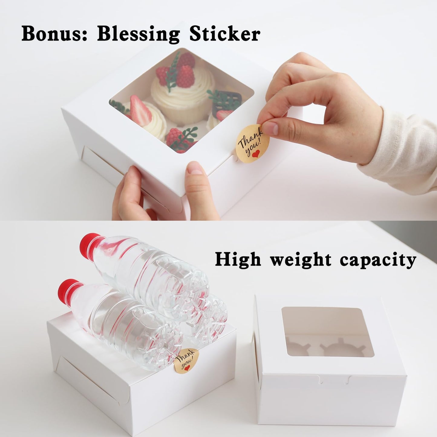 HUFEII 30 Pcs Bakery Boxes with Clear Window, 6.3x6.3x3 Inches, Food Grade Materials, Easy Assembly - Containers for Cupcakes, Cookies, Candies, and Baked Goods