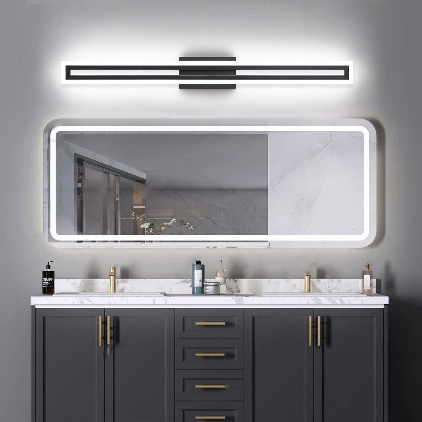 SOLFART Vanity Light Bathroom Light Fixtures Over Mirror Bathroom Vanity Light Fixtures Black Modern Light Fixture 6000K