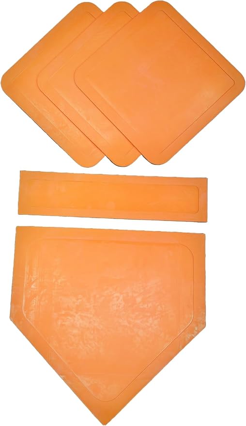 Trigon Sports Complete 5 Piece Orange Throw-Down Base Set, Includes 3 Bases, Home Plate, and Pitching Rubber.