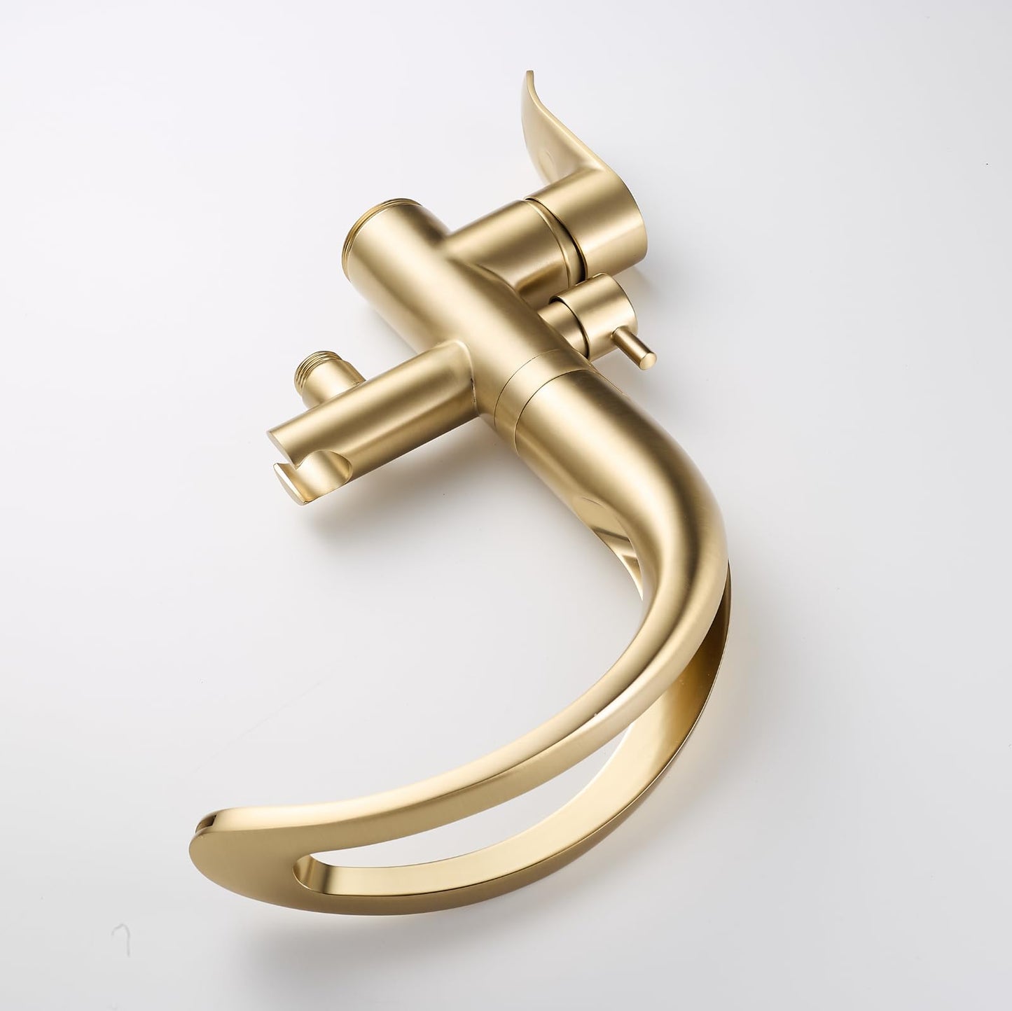 GOODBEING Freestanding Bathtub Faucet Stand Alone High Flow Brass Brush Gold Tub Filler, Free Standing Unique Bath Tub Faucet with Sprayer, Tub Shower Faucet Set (BG-Waterfall)