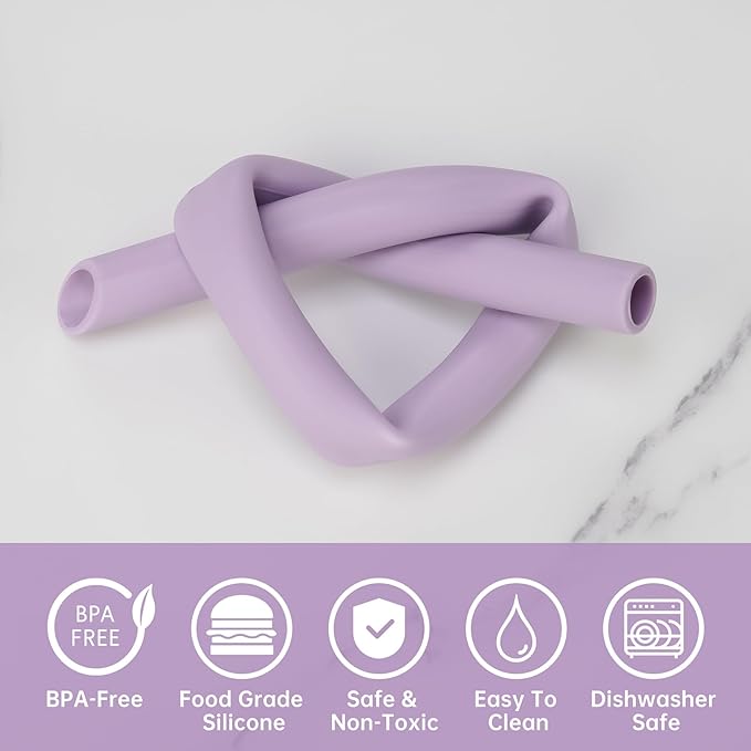 NiHome 6-Pack Reusable Bent Silicone Straws for Boba, Smoothies, Bubble Tea, 0.425" Eco-Friendly Bent Straws for Thick Drinks, Child-Safe, Customizable Length, 2 Brushes Easy Cleaning (Macaron)