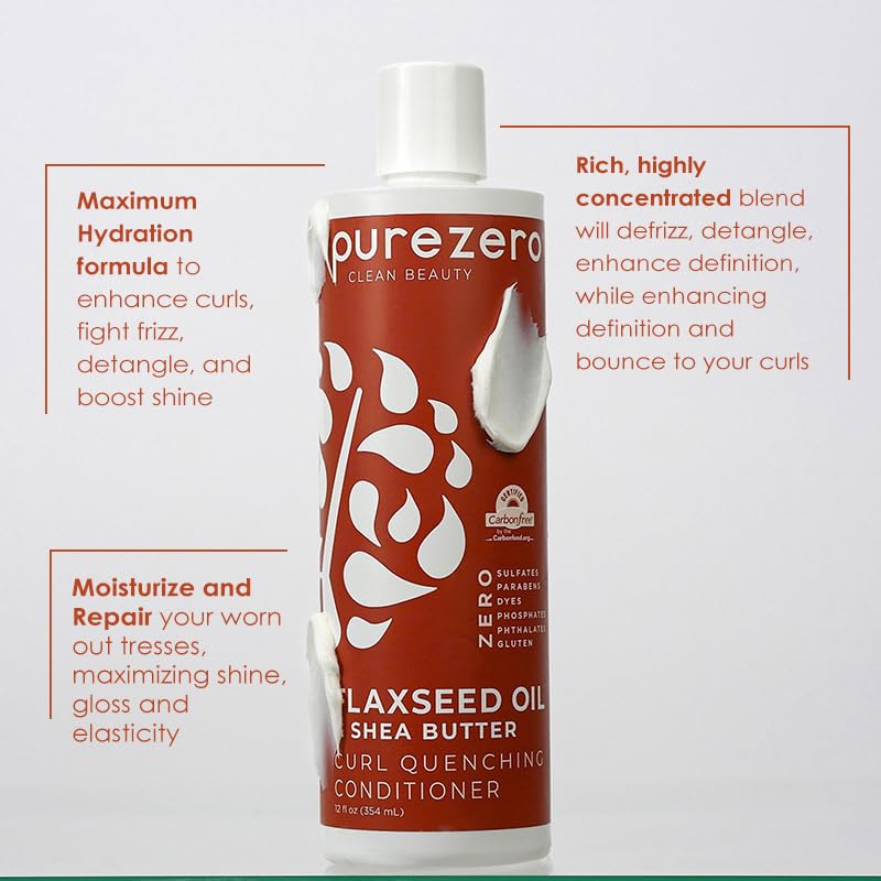 Purezero Flaxseed Oil & Shea Butter Shampoo and Conditioner Set - Curl Care - For Curly Hair Detangle & Defrizz - Zero Sulfates/