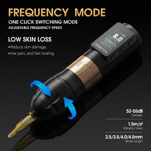 Ambition Vibe Max Wireless Tattoo Machine with 1800mAh LED Digital Display Screen,Rotary Tattoo Cartridge Pen with Main Drive Brushless Motor Tattoo Gun for Tattoo Artists