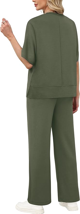 XIEERDUO Women's Side Slit Lounge Sets 2 Piece Travel Outfits Airport Tracksuit Oversized Wide Leg Loungewear S-3XL