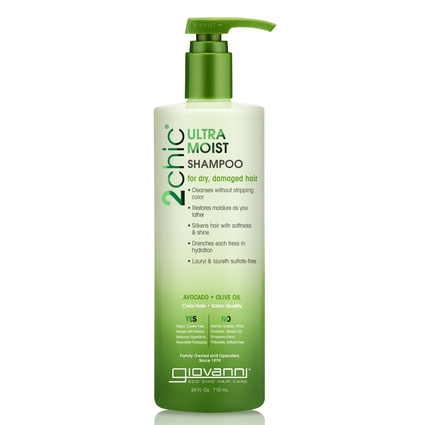 GIOVANNI 2chic Ultra-Moist Shampoo - Avocado & Olive Oil, Creamy Hydration Formula, Enriched with Aloe Vera, Shea Butter, Botani