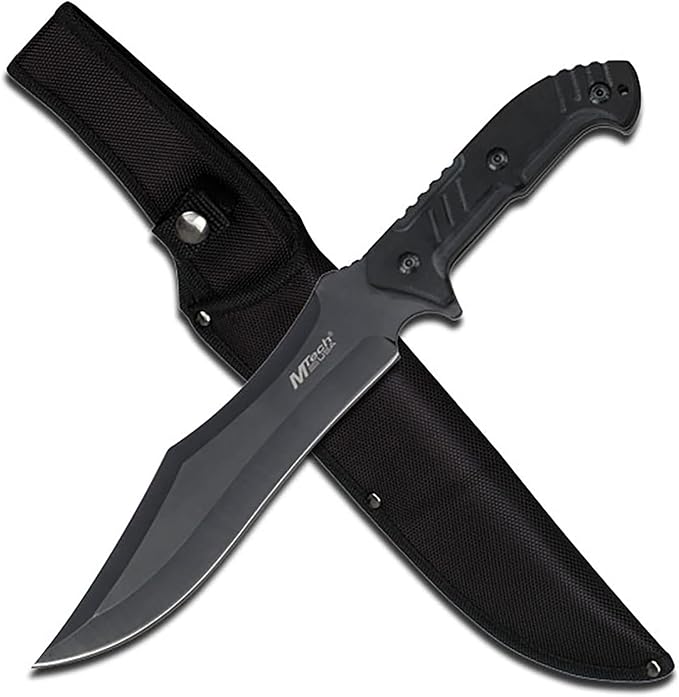 MTech USA – Fixed Blade Knife – Black Stainless Steel Blade with Black Carved G10 Handle, Full Tang, Includes 1680D Nylon ...