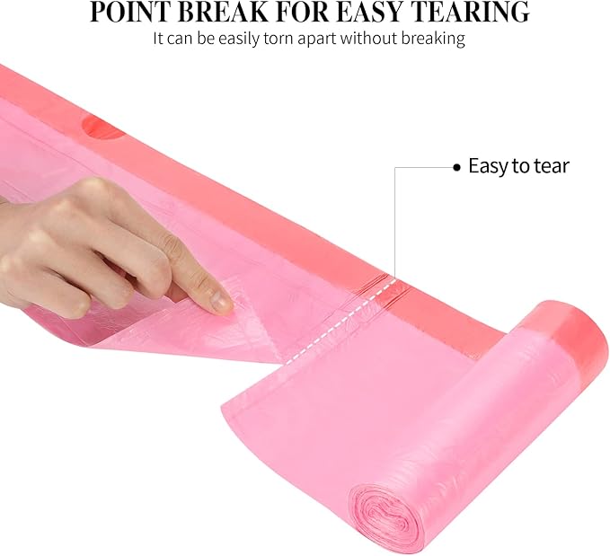 6Rolls Drawstring Small Trash Bags,4 Gallon Thicken Drawstring Small Garbage Bags for Kitchen,Bathroom,Bedroom,Home,Office Trash Cans，120 Counts (Pink)