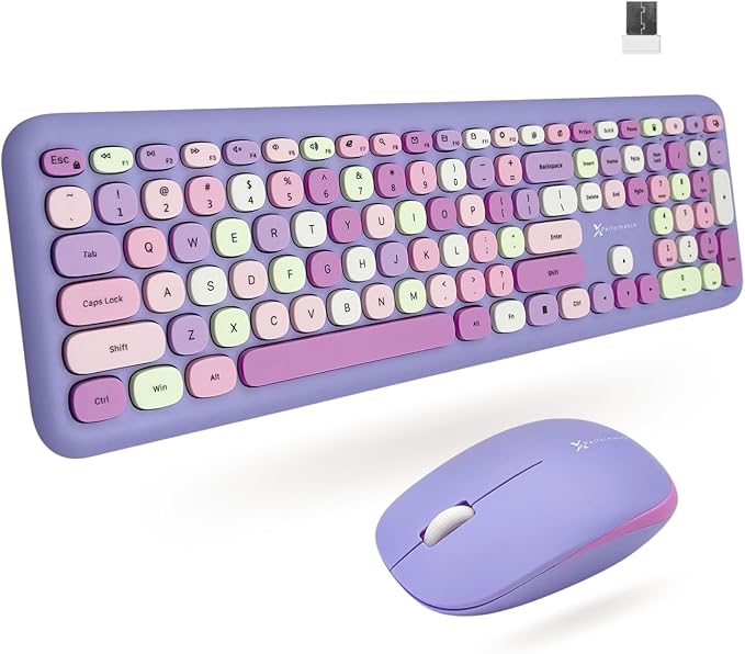 X9 Purple Wireless Keyboard and Mouse Combo - 2.4G Full Size Colorful Keyboard and Mouse Wireless - Cute and Aesthetic Retro Typewriter Combo for PC Computer Desktop and Laptop.
