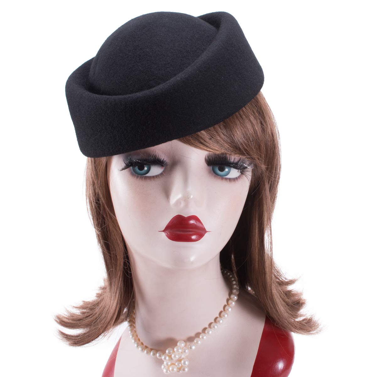 Lawliet Cocktail Fascinator Base Wool Air Hostesses Pillbox Hat Millinery Making A139 (Black)