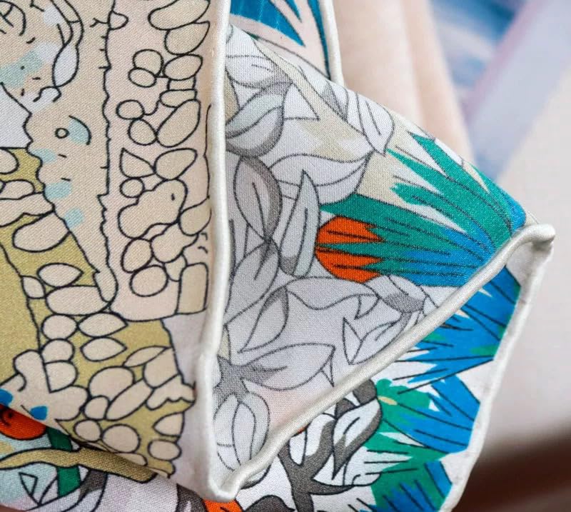 ANDANTINO 100% Silk Scarf 43" Large Square Lightweight Headscarf& Shawl–Women Hair Wraps-With Gift Packed (Beige&Blue)