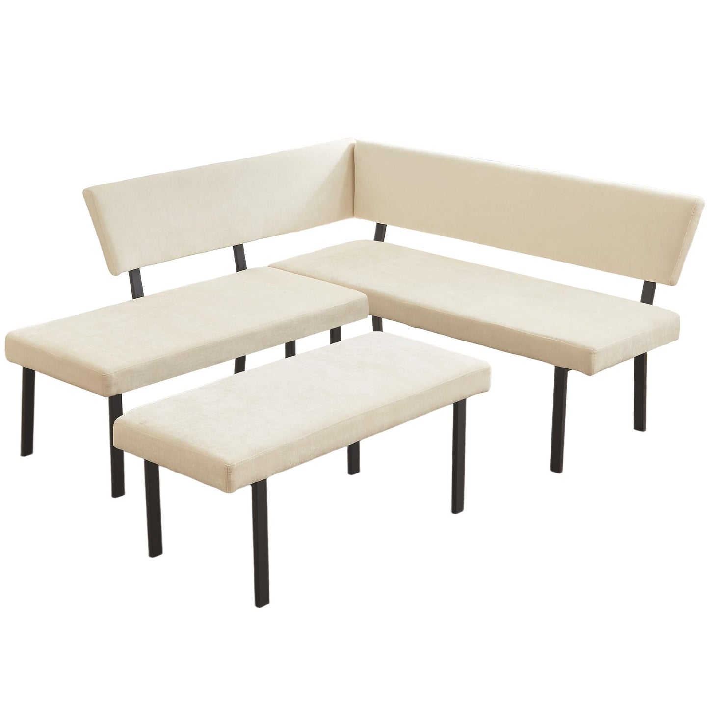 HIPIHOM Modern L-Shaped Dining Bench, 67 Inch Fabric Upholstered Corner Sofa with Metal Legs for Kitchen Nook, Living Room, Dining Room (Beige)