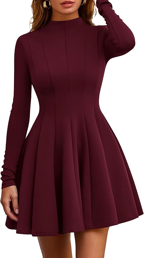 PRETTYGARDEN Fall Dresses for Women Elegant Classy 2026 Casual Long Sleeve Swing A Line Ruffle Short Homecoming Party Dress