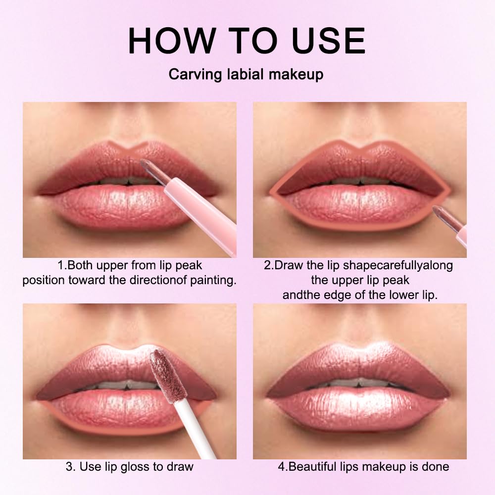 Kaely 2in1 Rose Gold Metallic Lipstick and Lip Liner, Shimmer Glitter Lip Gloss Long Lasting Waterproof 24 Hours, Pearlescent Sp