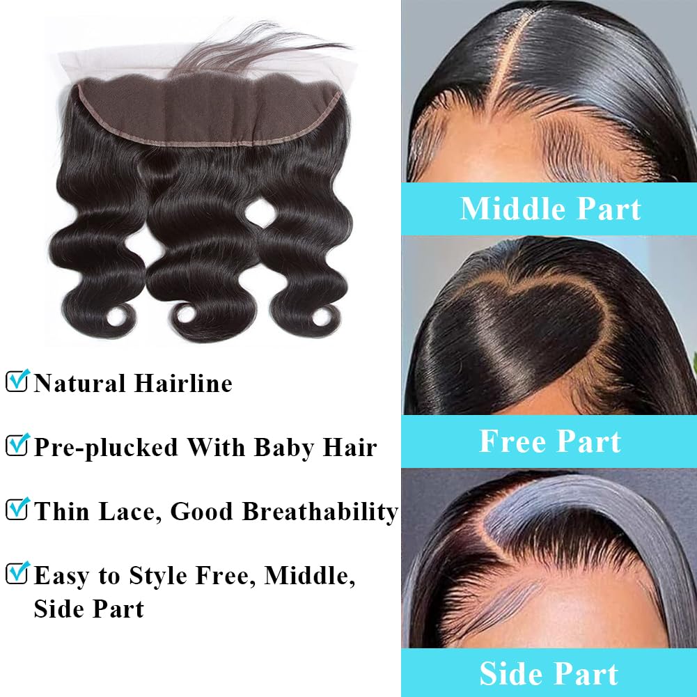 Anjudyreid 13x4 Ear to Ear HD Lace Frontal Closure 12A Unprocessed Brazilian Virgin Body Wave Human Hair 150% Density 12 Inch Fu