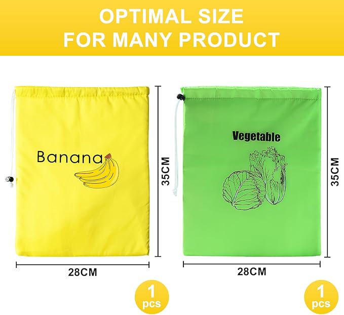 2 Pack Banana Storage Bags, Reusable Produce Saver Pouches For Fruits & Vegetables, Foil Lined Food Preserver Bags To Keep Bananas Fresh, Extend Freshness & Shelf Life in Refrigerator