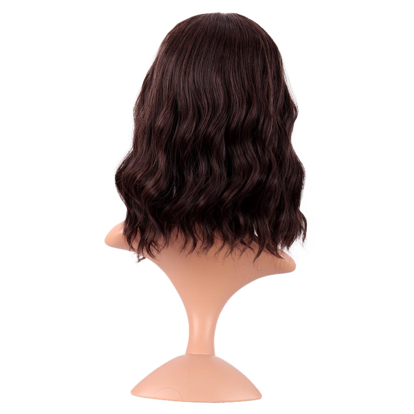 MapofBeauty 14 Inch/35 cm Short Wavy Curly Women Fresh Bright Synthetic Ordinary Flat Bangs Bob Wig (Dark Brown)
