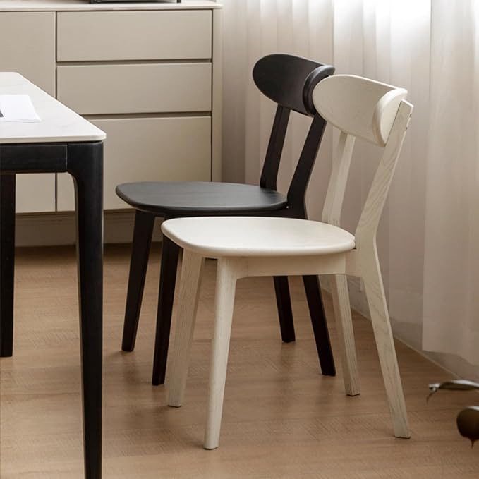 Grewood 100% Solid Oak Wood Dining Chairs,Mid Century Modern Dining Chairs with Rounded Backrest,Kitchen,Dining Room Chairs Set of 1/2/4 (4, Black Color)