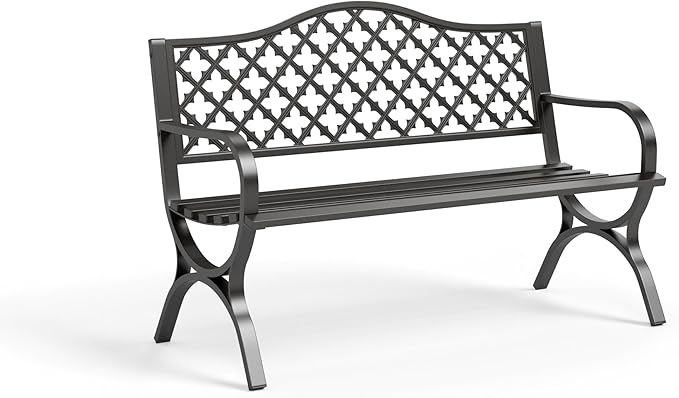 PHI VILLA 50" Garden Metal for Outdoors Weatherproof 2-Person Steel Furniture for Garden, Patio, Porch, Black