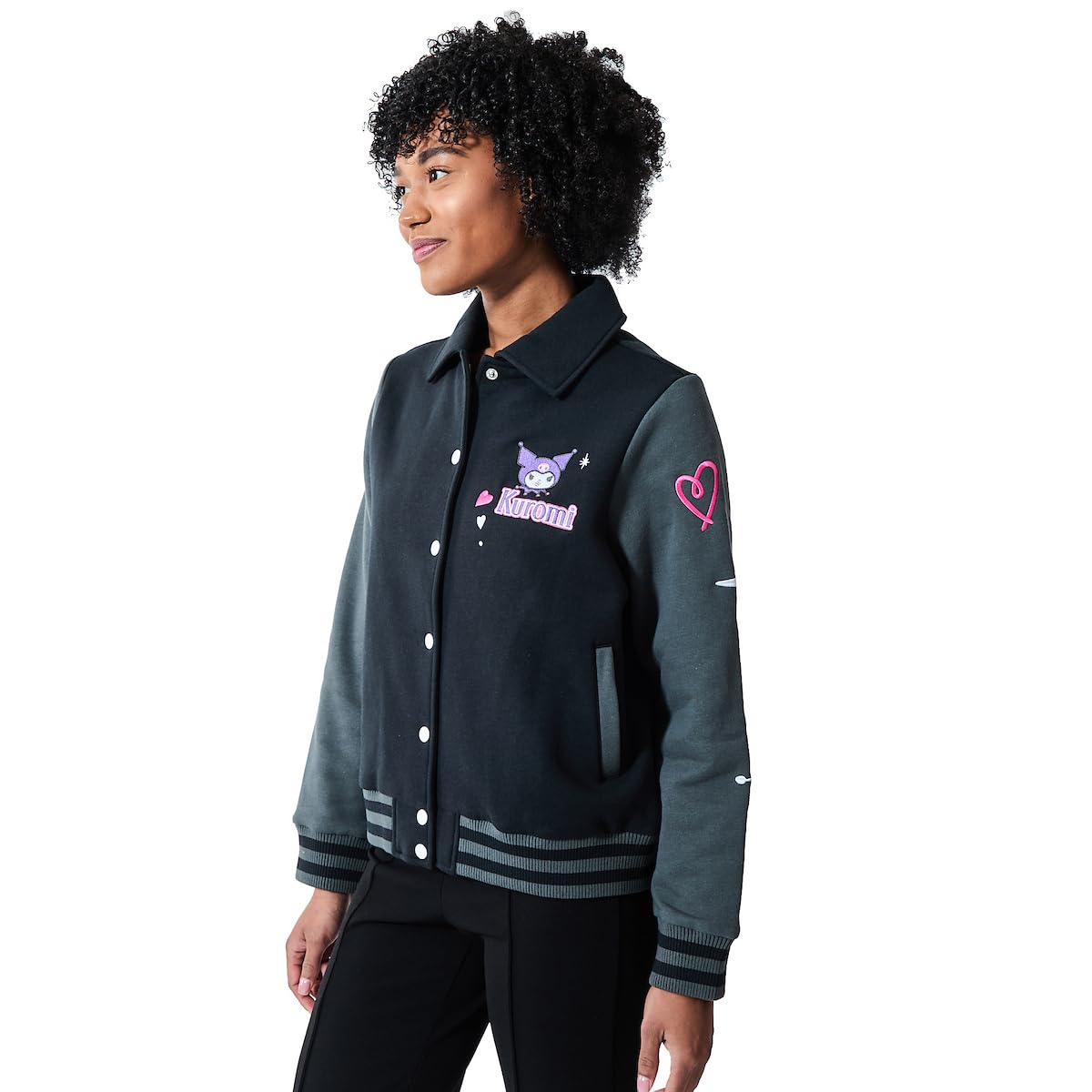 Bioworld Kuromi Women's Long Sleeve Varsity Jacket-Small