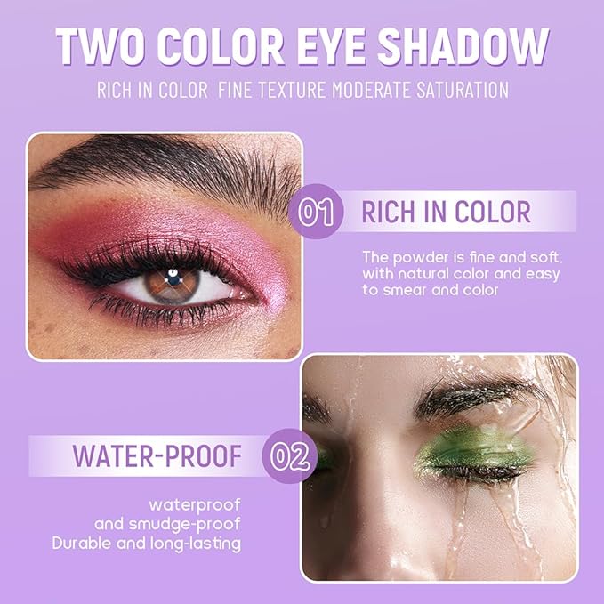 2Pcs Shimmer Green Eyeshadow Roses Double Colors Palette, High Pigment Eye Shadow Powder, Blendable Smooth and Texture Waterproof, Smudge-proof, Durable and Long-lasting Makeup Palette 02#+04#