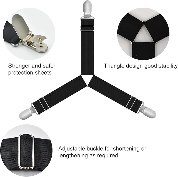 Bed Sheet Holder&Bed Sheet Straps 4 Pieces Each Keep Sheets Firm & Tight,Bed Sheet Rack with Lock Strip Easy to Install and Not Easy to Break,Sheet Holders Set Fit All Mattress Sizes(Gray)