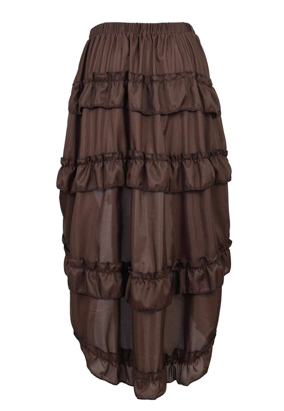 Kranchungel Womens Steampunk Skirt Pirate Costume Victorian Cosplay Ruffle High Low Outfits Medium/Large Brown
