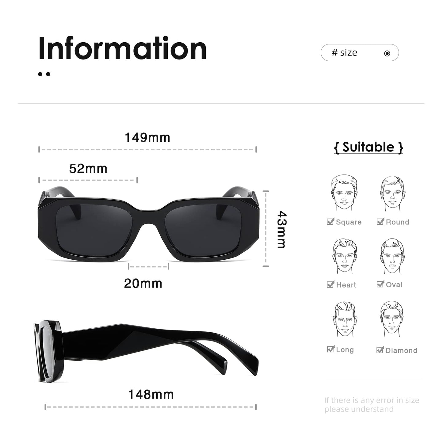 kimorn Rectangle Sunglasses for Women Men Trendy Retro Trendy Sun Glasses 90’s Vintage Square Frame K1307 (Black)