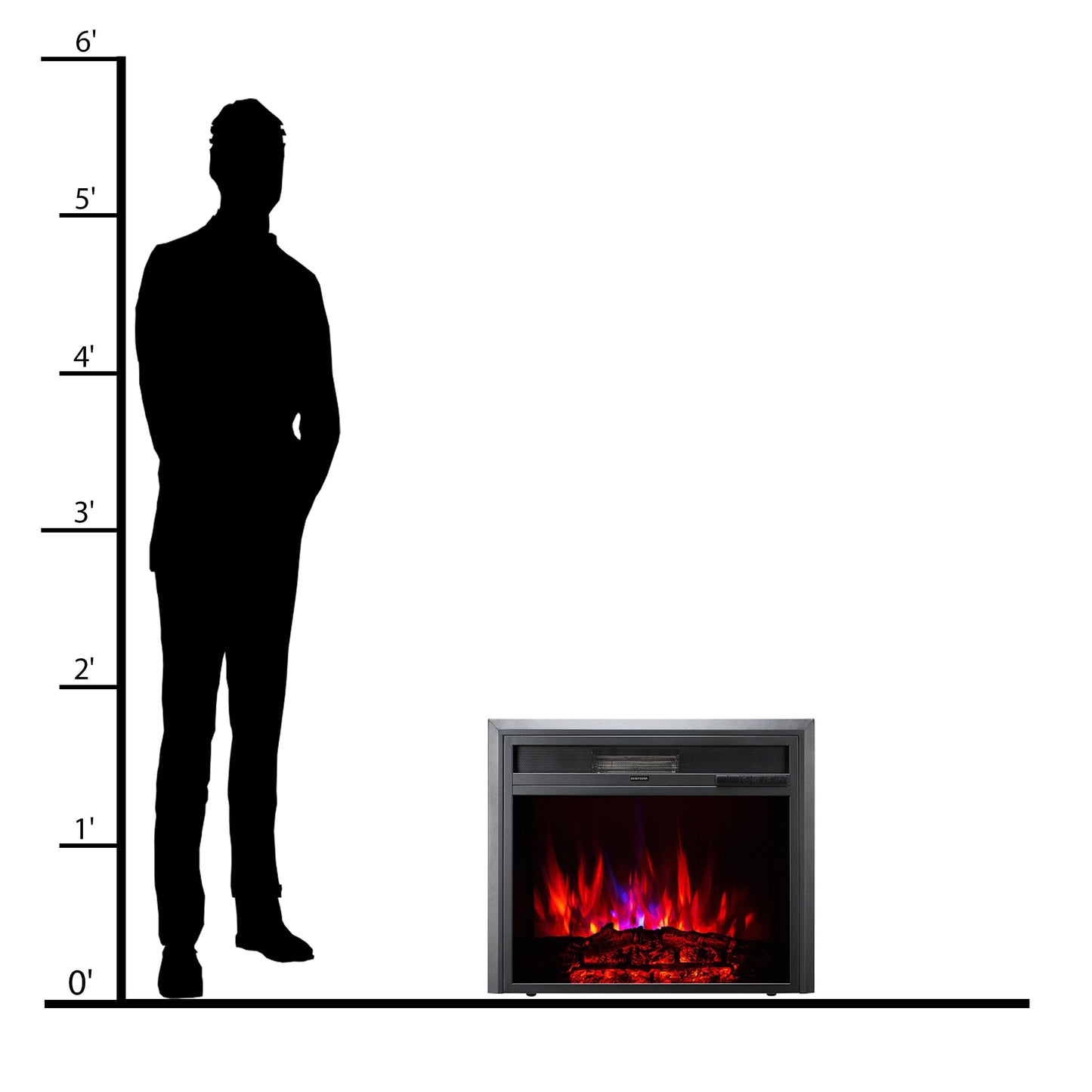 XBrand 28 Inch Insert Electric Fireplace Heater with Remote Control, LED Rolling Flame Effect, and Temperature Limiting Control, Glass and Steel Indoor, Black