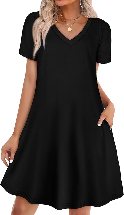 WIHOLL Dresses for Women Casual Summer Loose T Shirt Dress with Pockets Beach Vacation Outfits S-4XL
