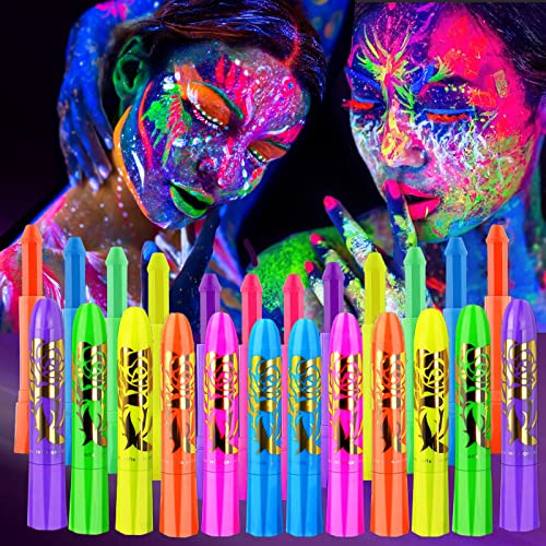 12 PCS Glow Face Body Paint, Glow In The Dark Under UV Black Light Sticks Makeup Neon Face Painting Kits for Adult Hallowe...