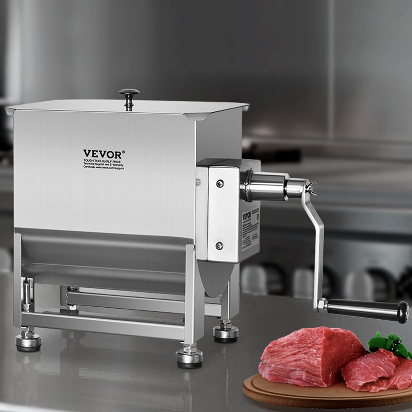 VEVOR Manual Meat Mixer, 120 Pound Capacity Tank Meat Processing Equipment, Stainless Steel Meat Mixer, Sausage Mixer Machine with Lid and Handle, Ground Beef Hand Mixer, Silver