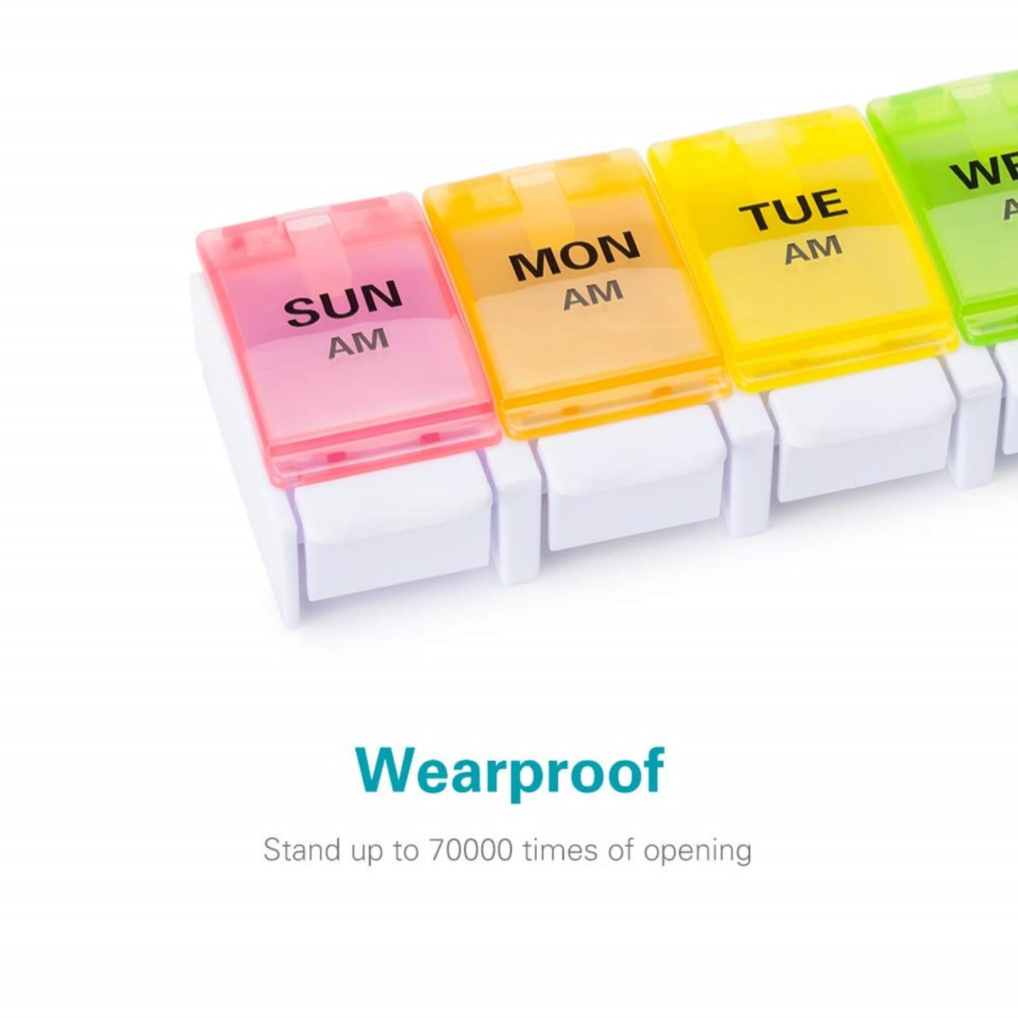 Sukuos AM PM Weekly Pill Organizer 2 Times A Day 2pcs, 7 Day Pill Box with Easy Push Button, BPA Free Medicine Case Vitamin Holder for Fish Oil/Supplements (Rainbow)