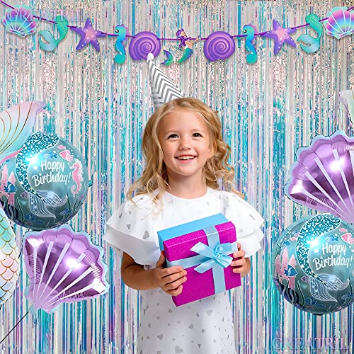 Iridescent Party Streamers Backdrop - GREATRIL Neon Transparent Holographic Tinsel Foil Fringe Curtain for Mermaid/Frozen/...