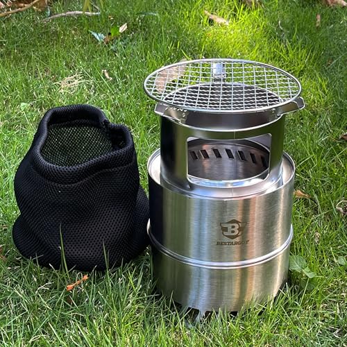 Bestargot Camping Wood Stove, Extra Large Size 8 x 12 inches, Portable Smokeless Fire Pit, Stainless Steel, Windproof & St...